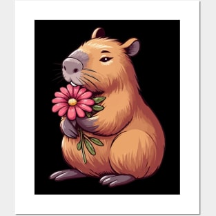 Capybara With Flower Posters and Art